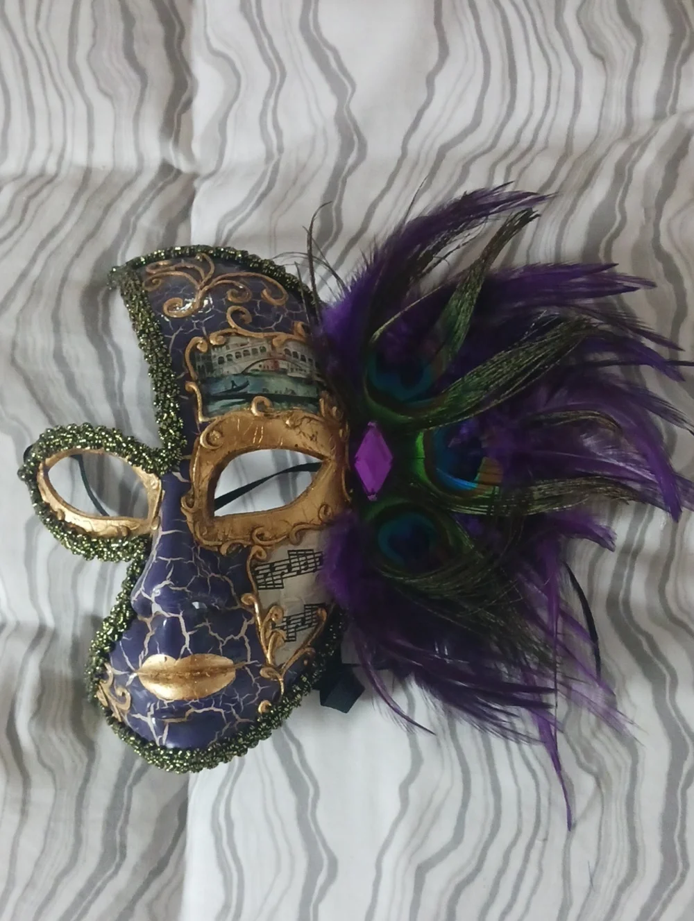 Purple & Gold Feathered Venetian Mask